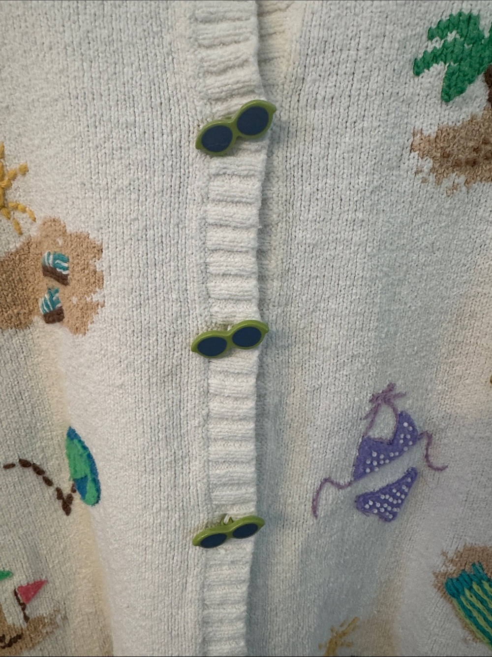Talbots White Embroidered Beach-Themed Cardigan - Picture 3 of 6